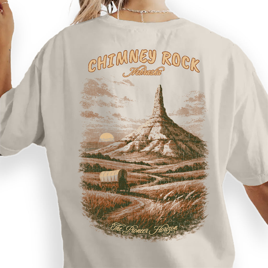 Chimney Rock Nebraska Shirt, Vintage Western Landscape Tee, Pioneer Horizon Travel Shirt, Oregon Trail Historic Landmark T-Shirt