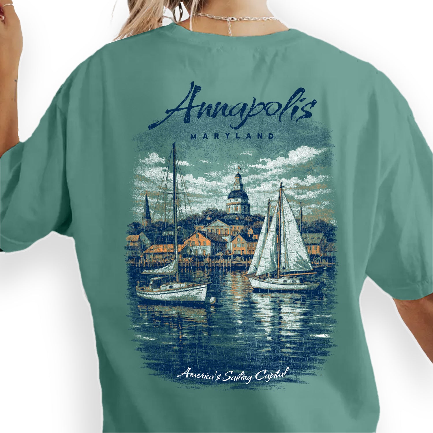Annapolis Maryland Sailing Shirt, Nautical Boat Tee, Coastal Harbor Graphic, Vintage Travel T-Shirt, Sailing Capital Gift