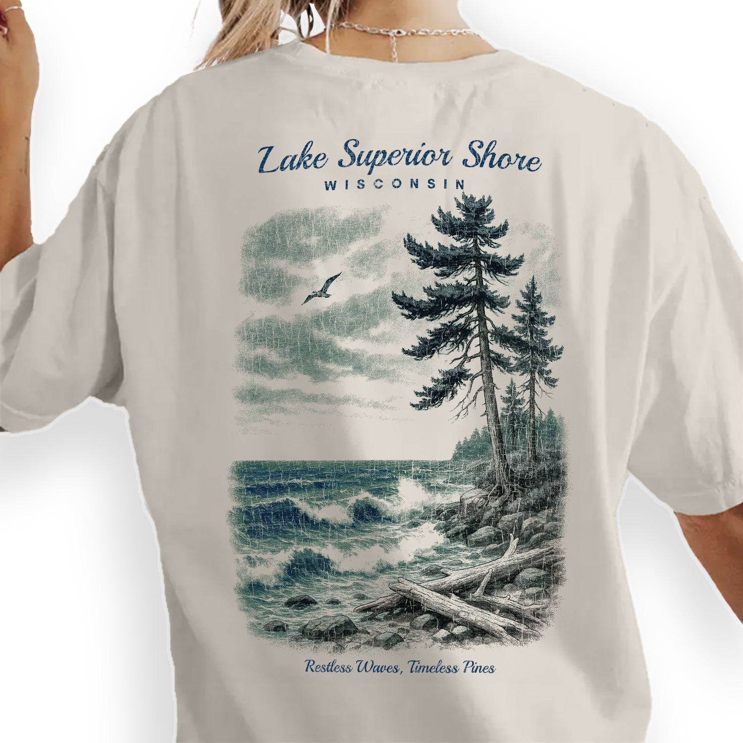 Lake Superior Shore Wisconsin T-Shirt Vintage Lake Tee | Great Lakes Travel Souvenir Shirt | Coastal Nature Graphic