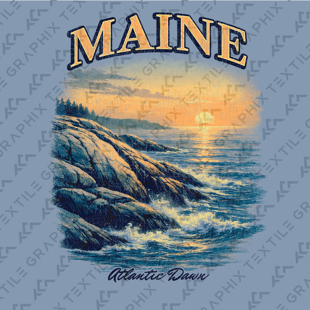 Maine Atlantic Coast Sunrise T-Shirt, Coastal Maine Travel Tee, Ocean Cliff Graphic Shirt, New England Souvenir, Vintage Beach Tee