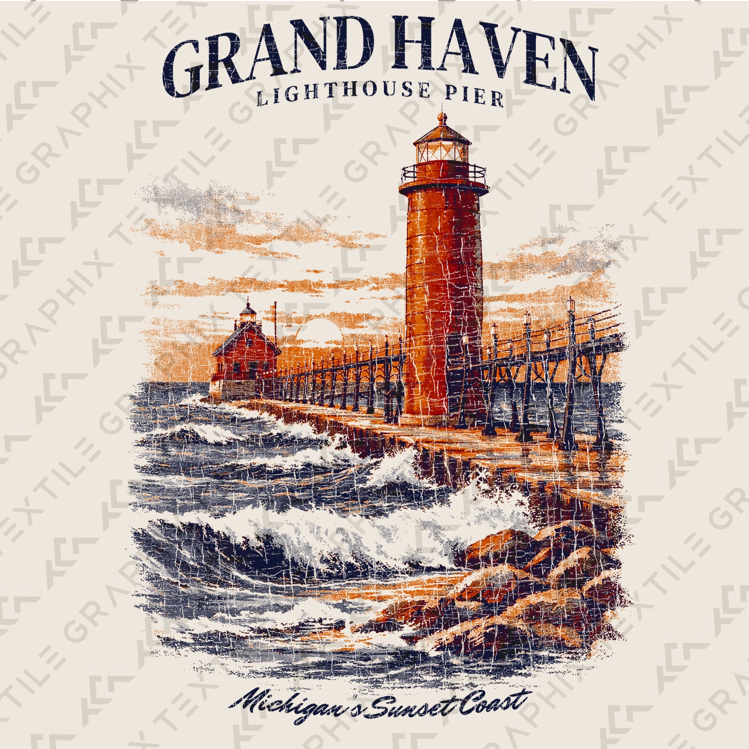 Grand Haven Lighthouse Shirt, Michigan Coast Tee, Lighthouse Pier T-Shirt, Lake Michigan Sunset Graphic Tee, Coastal Travel Gift