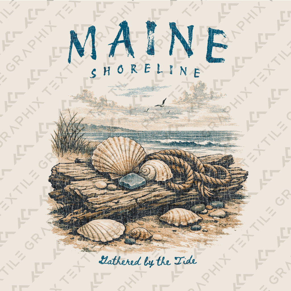 Maine Shoreline Shirt, Coastal Seashell Tee, Beach Driftwood T-Shirt, Vintage Ocean Graphic Tee, New England Coastal Gift