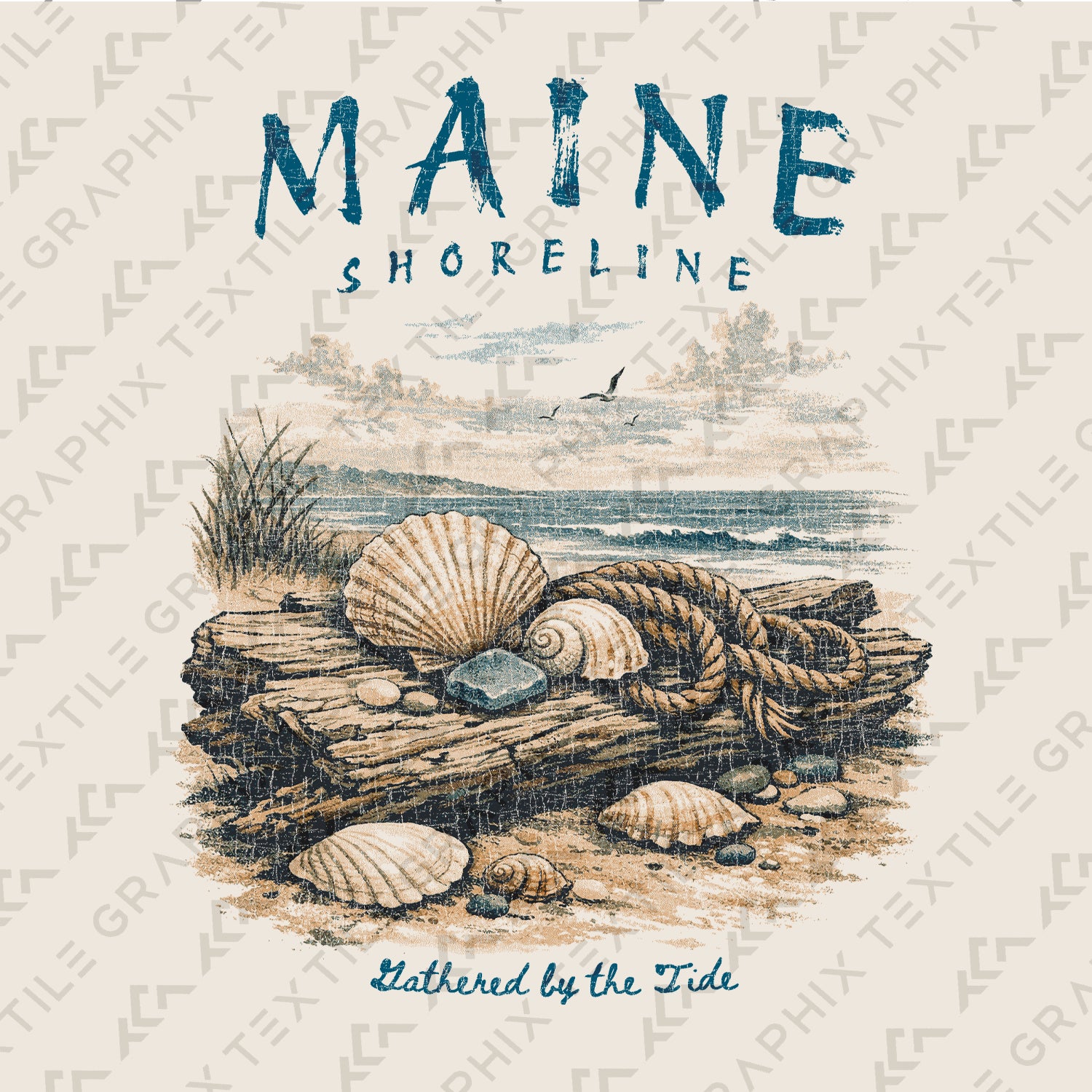 Maine Shoreline Shirt, Coastal Seashell Tee, Beach Driftwood T-Shirt, Vintage Ocean Graphic Tee, New England Coastal Gift
