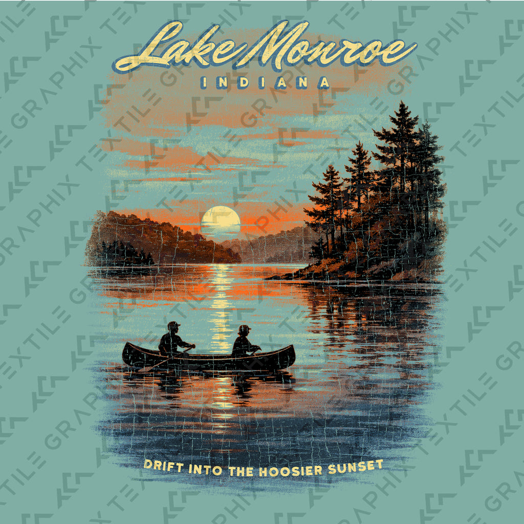Lake Monroe Indiana Sunset T-Shirt, Canoe Lake Graphic Tee, Indiana Travel Shirt, Hoosier State Nature Shirt, Vintage Lake Souvenir