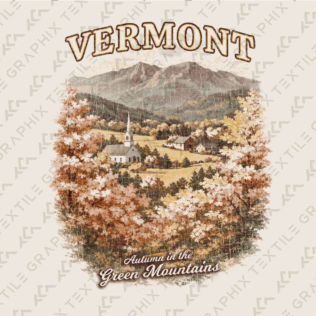 Vermont Fall Foliage T-Shirt, Green Mountains Autumn Scenic Tee, Vermont Travel Shirt, New England Autumn Graphic Tee