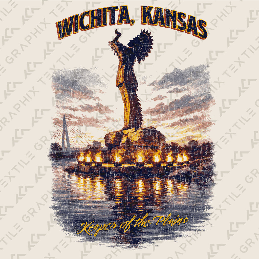 Wichita Kansas Keeper of the Plains T-Shirt, Wichita KS Travel Tee, Native American Statue Graphic Shirt, Kansas Souvenir