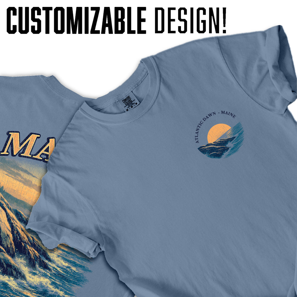 Maine Atlantic Coast Sunrise T-Shirt, Coastal Maine Travel Tee, Ocean Cliff Graphic Shirt, New England Souvenir, Vintage Beach Tee