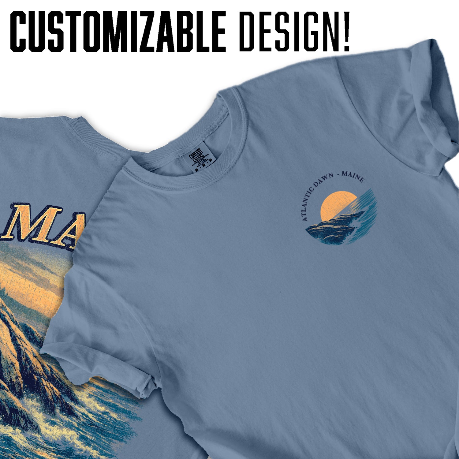 Maine Atlantic Coast Sunrise T-Shirt, Coastal Maine Travel Tee, Ocean Cliff Graphic Shirt, New England Souvenir, Vintage Beach Tee