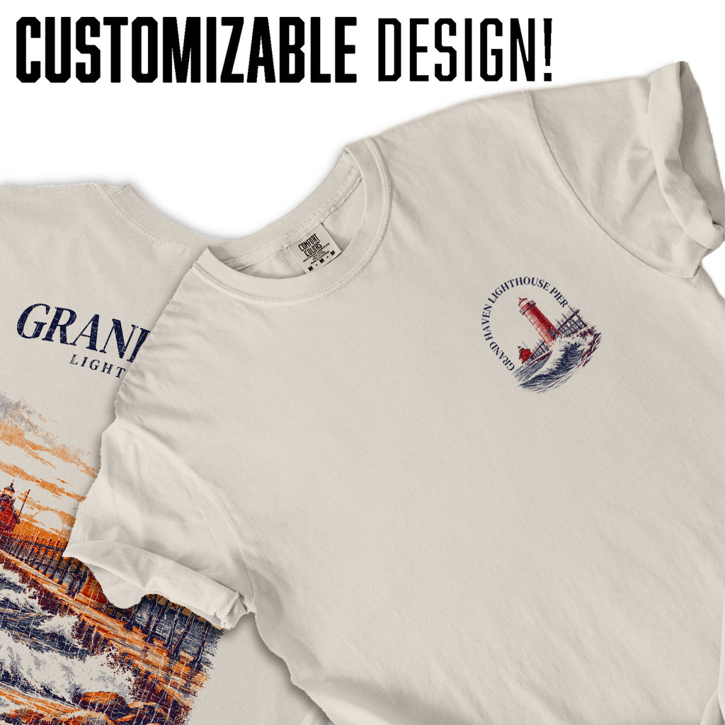 Grand Haven Lighthouse Shirt, Michigan Coast Tee, Lighthouse Pier T-Shirt, Lake Michigan Sunset Graphic Tee, Coastal Travel Gift