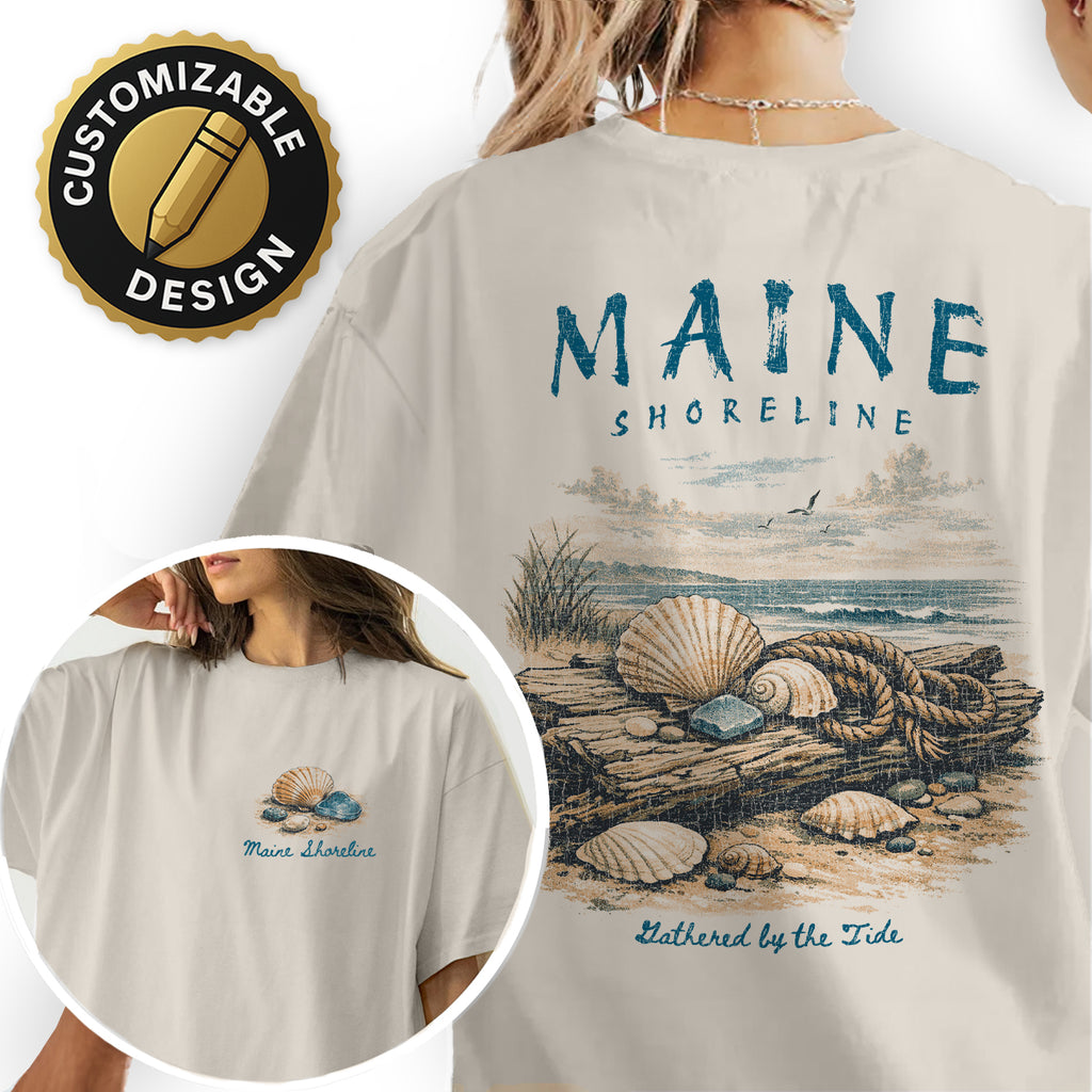 Maine Shoreline Shirt, Coastal Seashell Tee, Beach Driftwood T-Shirt, Vintage Ocean Graphic Tee, New England Coastal Gift