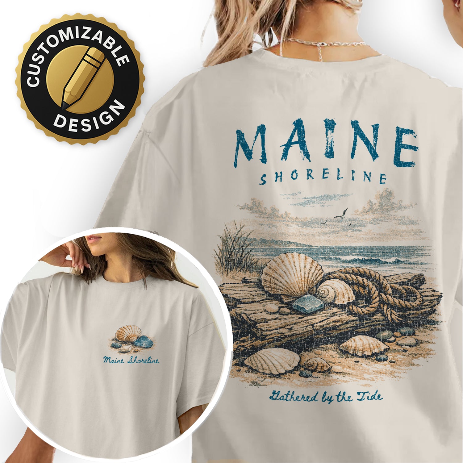 Maine Shoreline Shirt, Coastal Seashell Tee, Beach Driftwood T-Shirt, Vintage Ocean Graphic Tee, New England Coastal Gift