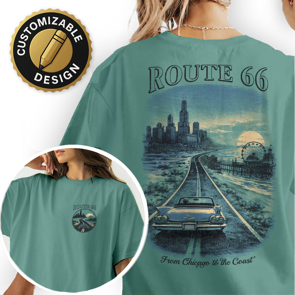 Route 66 Chicago to Coast Shirt, Vintage Road Trip Tee, Retro Americana Car Graphic T-Shirt, Classic Highway 66