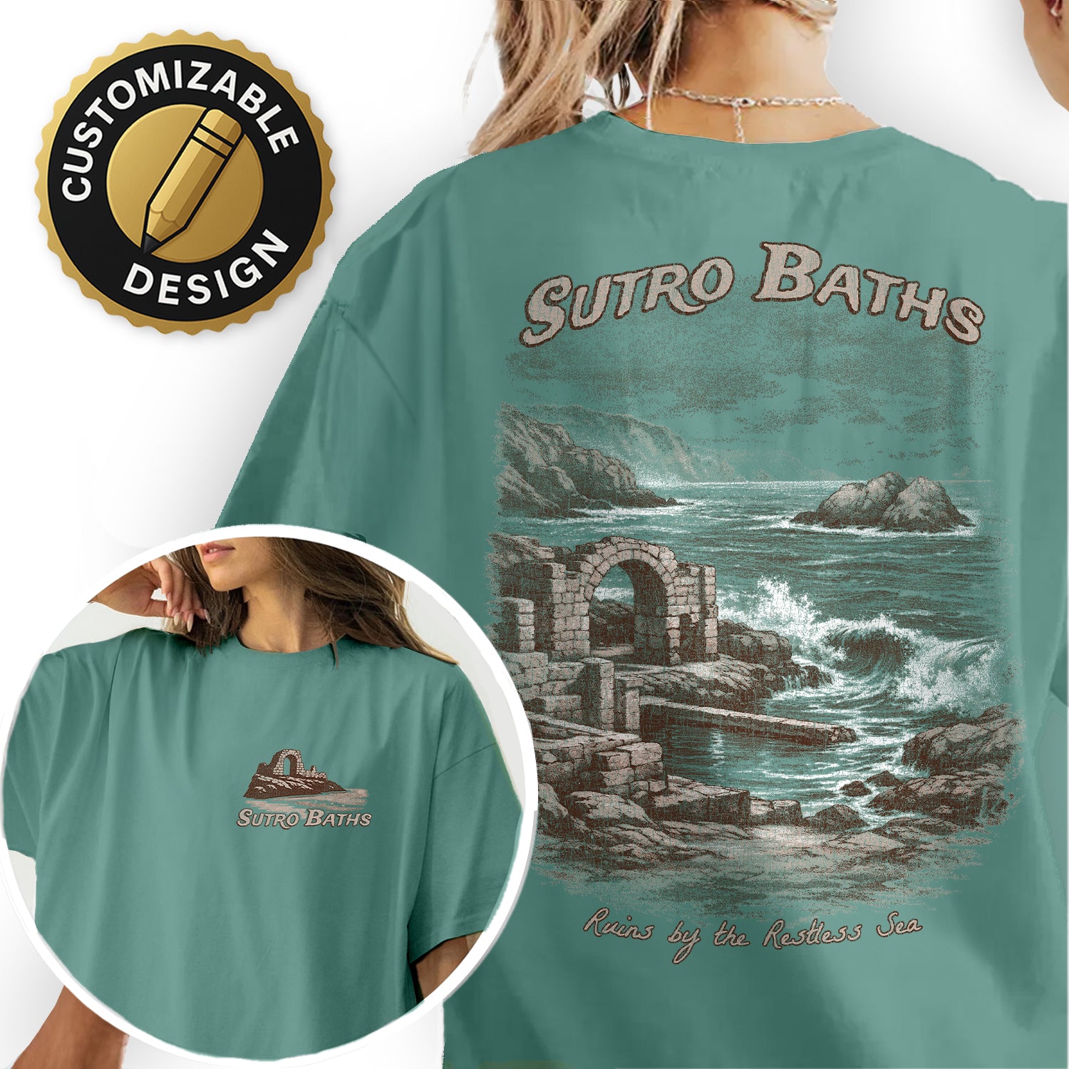 Sutro Baths Shirt San Francisco, Coastal Ruins Tee, Ocean Cliff T-Shirt, Vintage California Travel Graphic, Historic Beach Tee