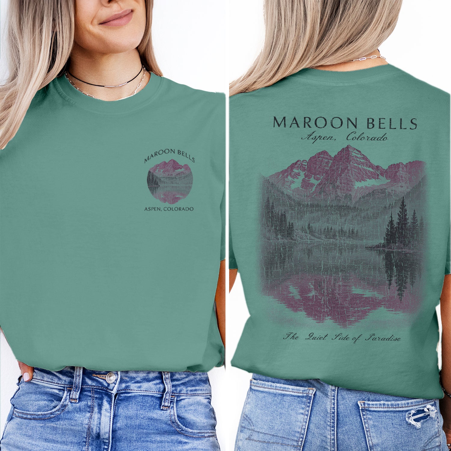 Maroon Bells Aspen Colorado T-Shirt Vintage Mountain Lake Tee | Colorado Travel Souvenir Shirt | Scenic Nature Graphic