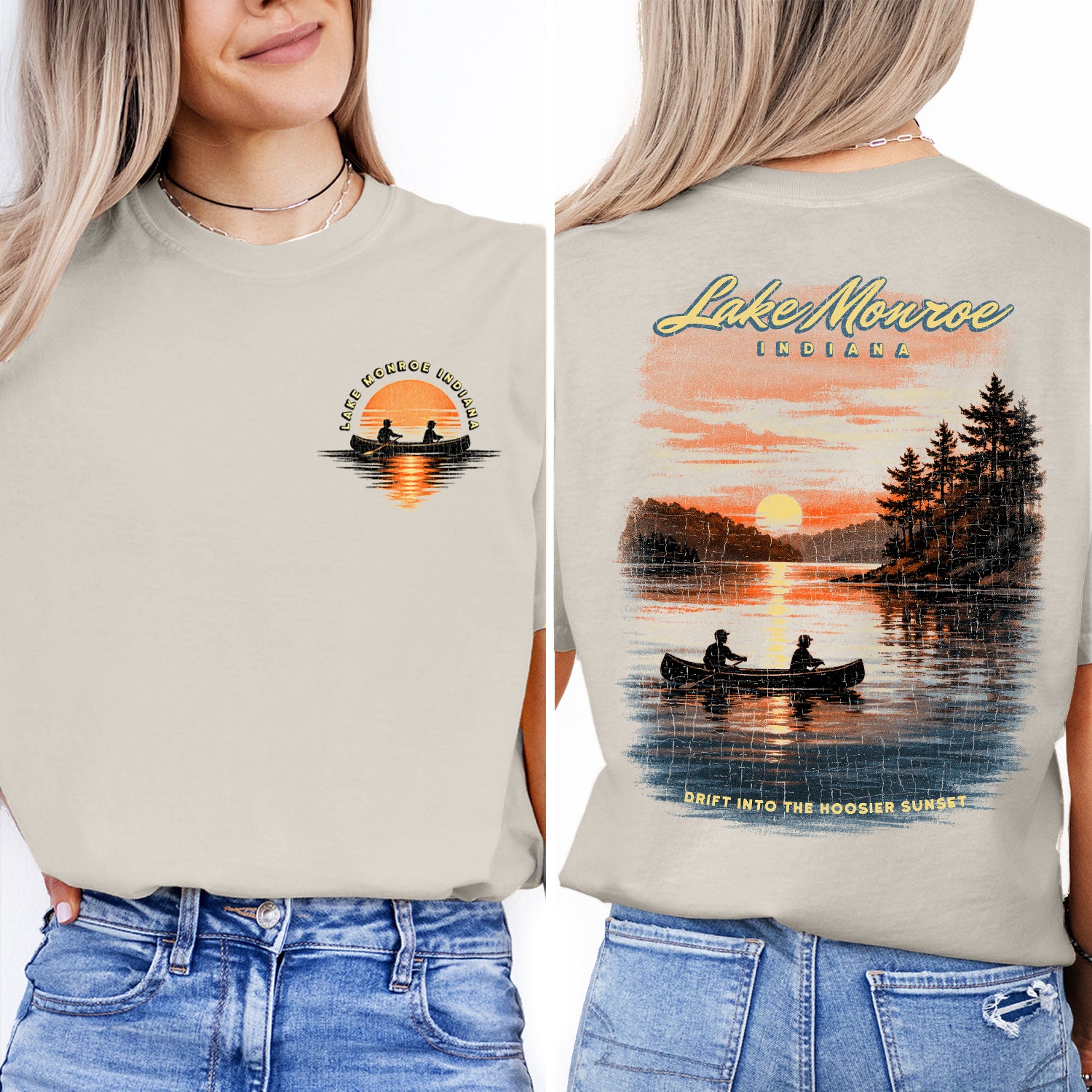 Lake Monroe Indiana Sunset T-Shirt, Canoe Lake Graphic Tee, Indiana Travel Shirt, Hoosier State Nature Shirt, Vintage Lake Souvenir
