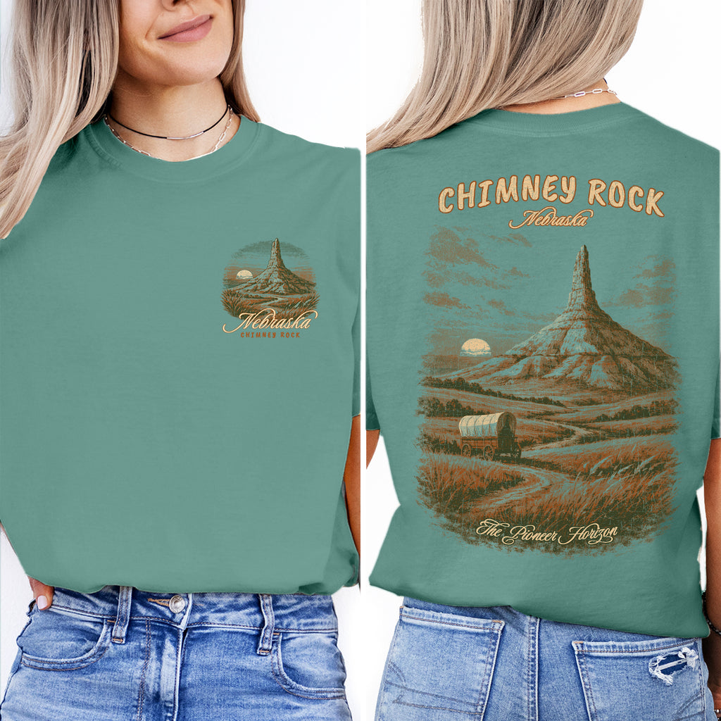 Chimney Rock Nebraska Shirt, Vintage Western Landscape Tee, Pioneer Horizon Travel Shirt, Oregon Trail Historic Landmark T-Shirt