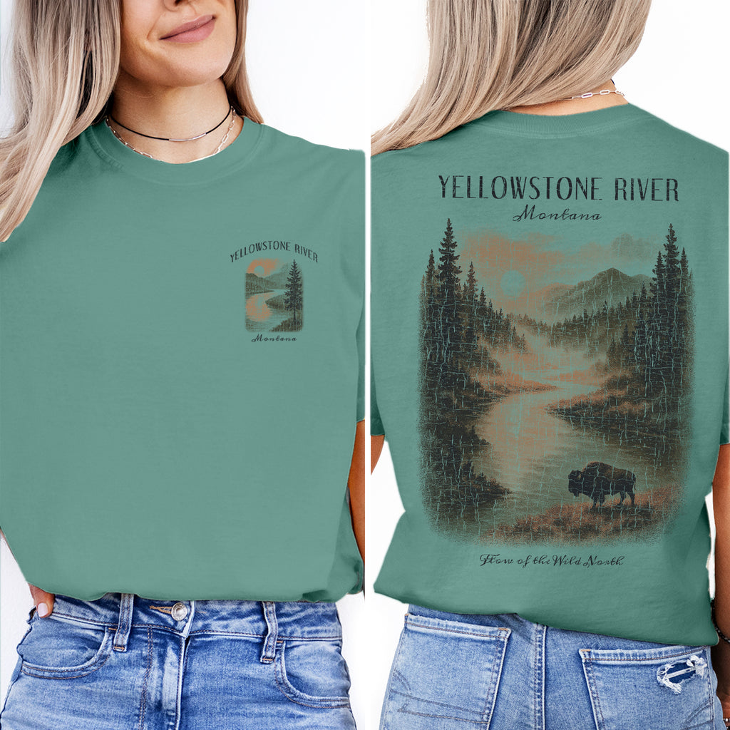 Yellowstone River Montana T-Shirt Vintage Western Landscape Tee | Montana Travel Souvenir Shirt | Rustic Nature Graphic Wild North