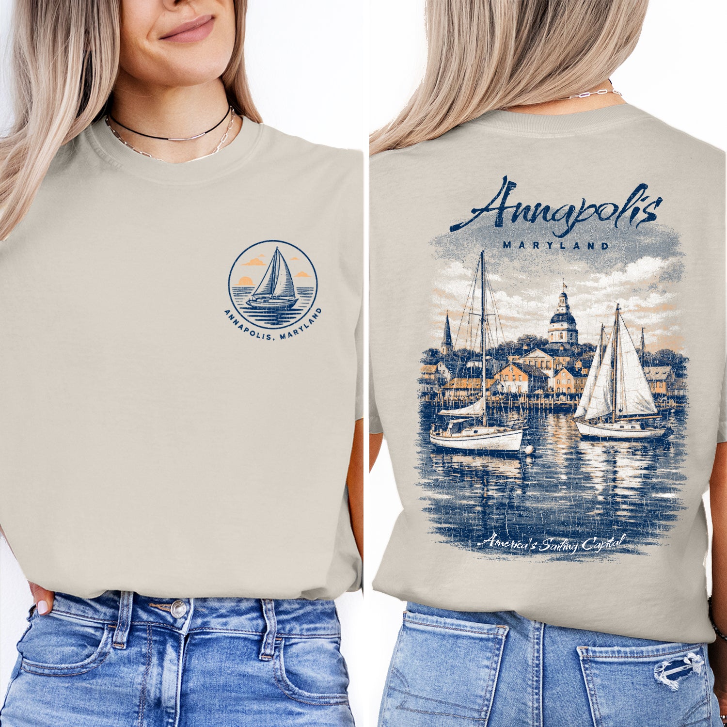 Annapolis Maryland Sailing Shirt, Nautical Boat Tee, Coastal Harbor Graphic, Vintage Travel T-Shirt, Sailing Capital Gift