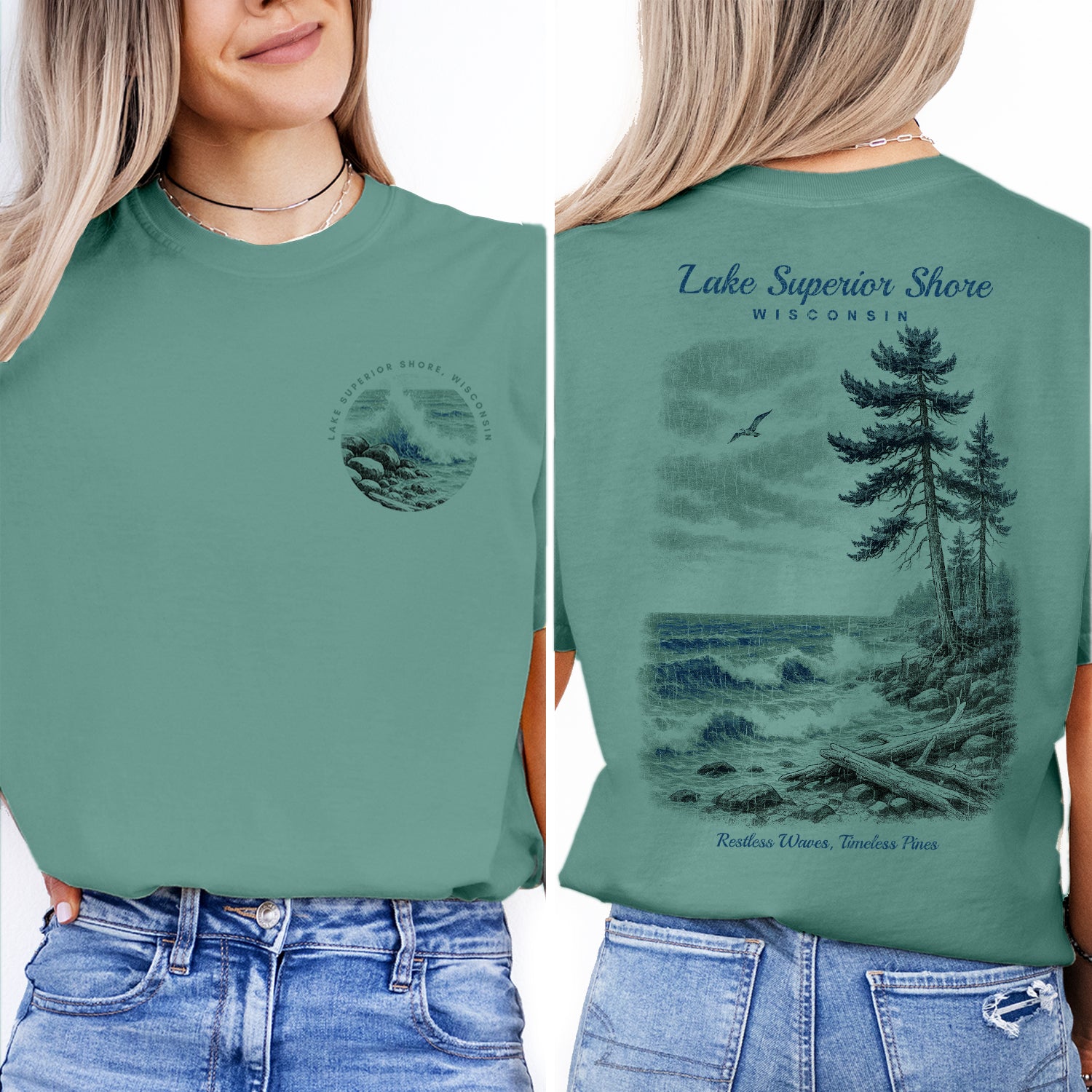 Lake Superior Shore Wisconsin T-Shirt Vintage Lake Tee | Great Lakes Travel Souvenir Shirt | Coastal Nature Graphic