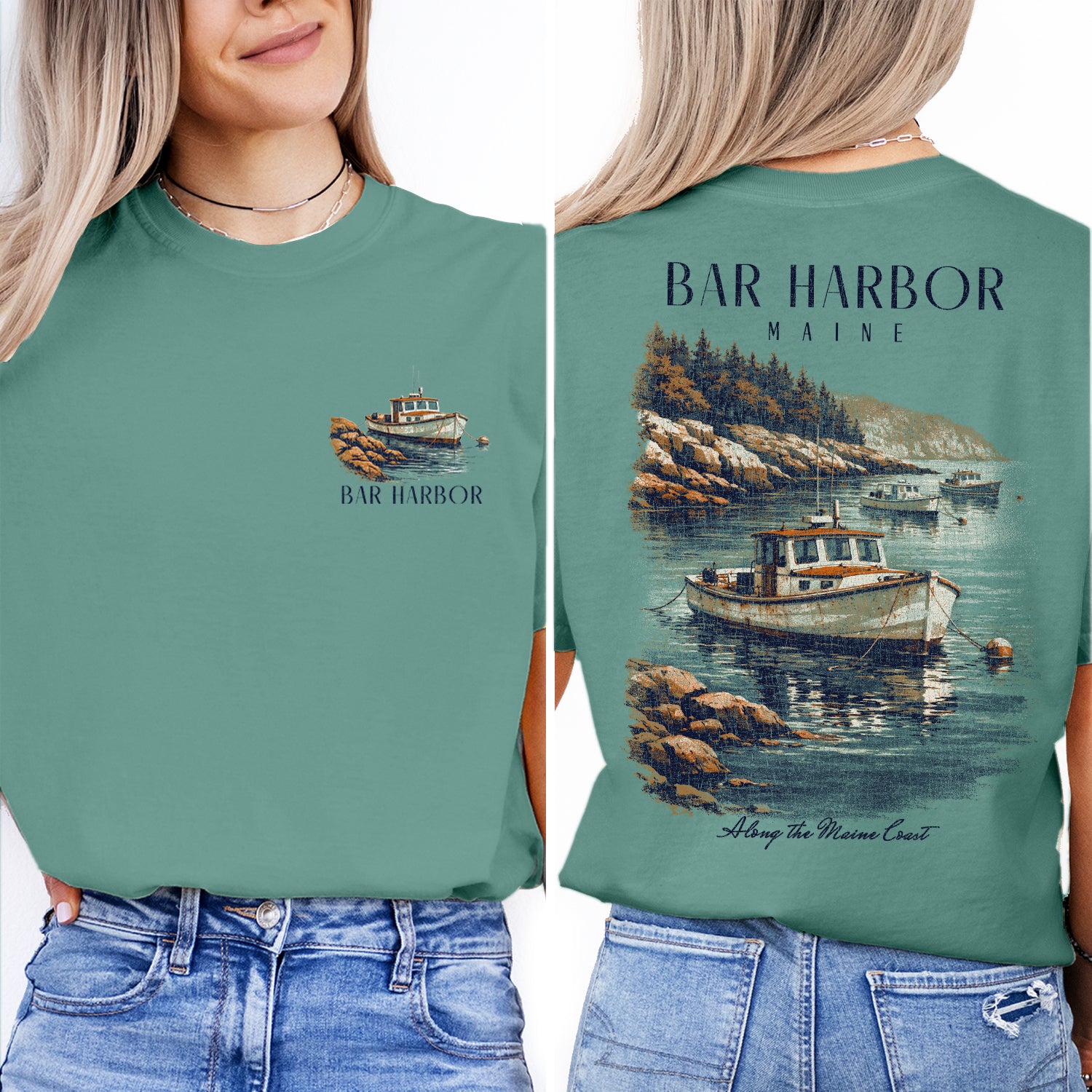 Bar Harbor Maine Shirt, Coastal Boat Tee, Vintage Harbor Graphic T-Shirt, Nautical Lobster Boat Shirt, Maine Coast Gift