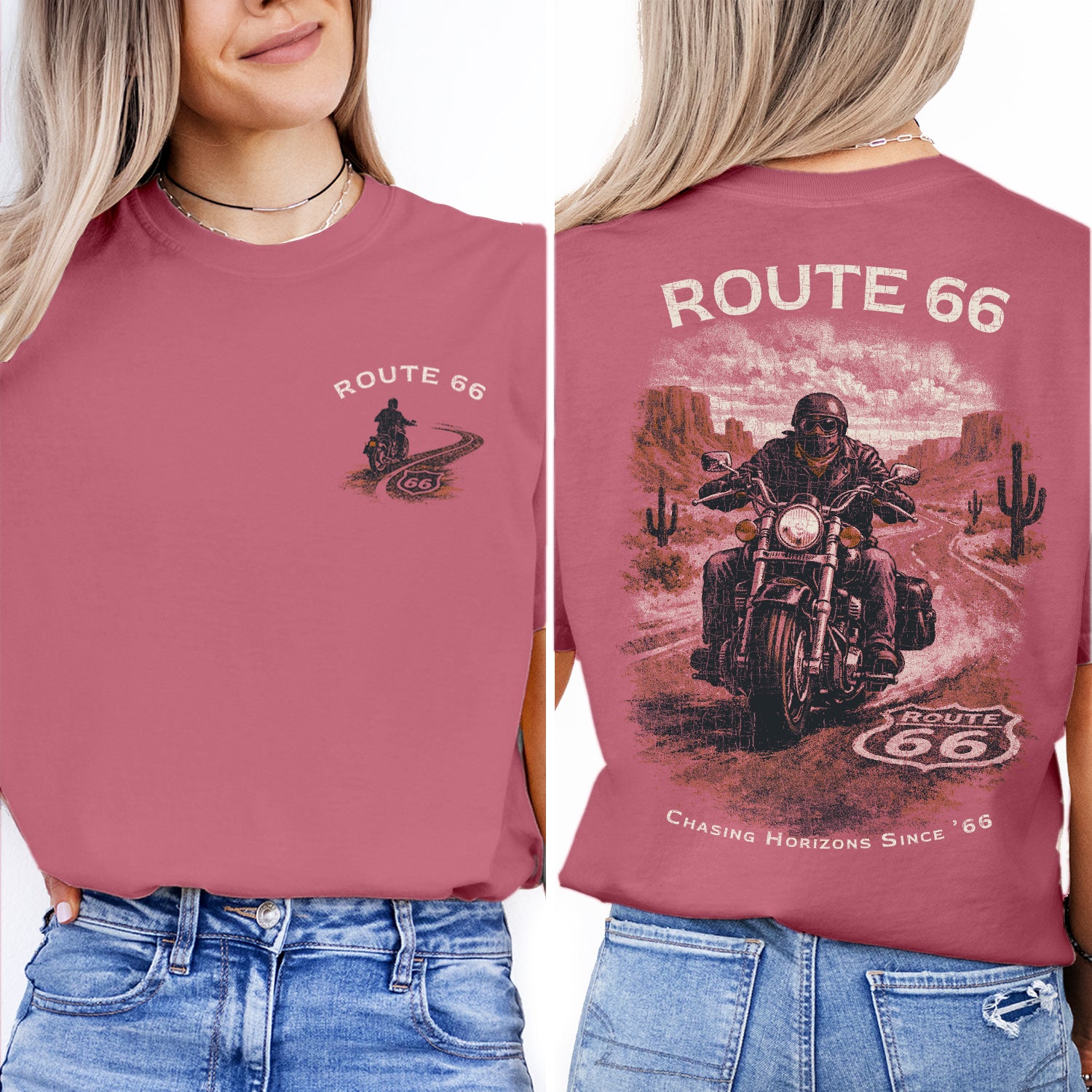 Route 66 Motorcycle T-Shirt, Vintage Biker Road Trip Tee, Retro Desert Highway Shirt, Route 66 Graphic Tee, Rider Gift