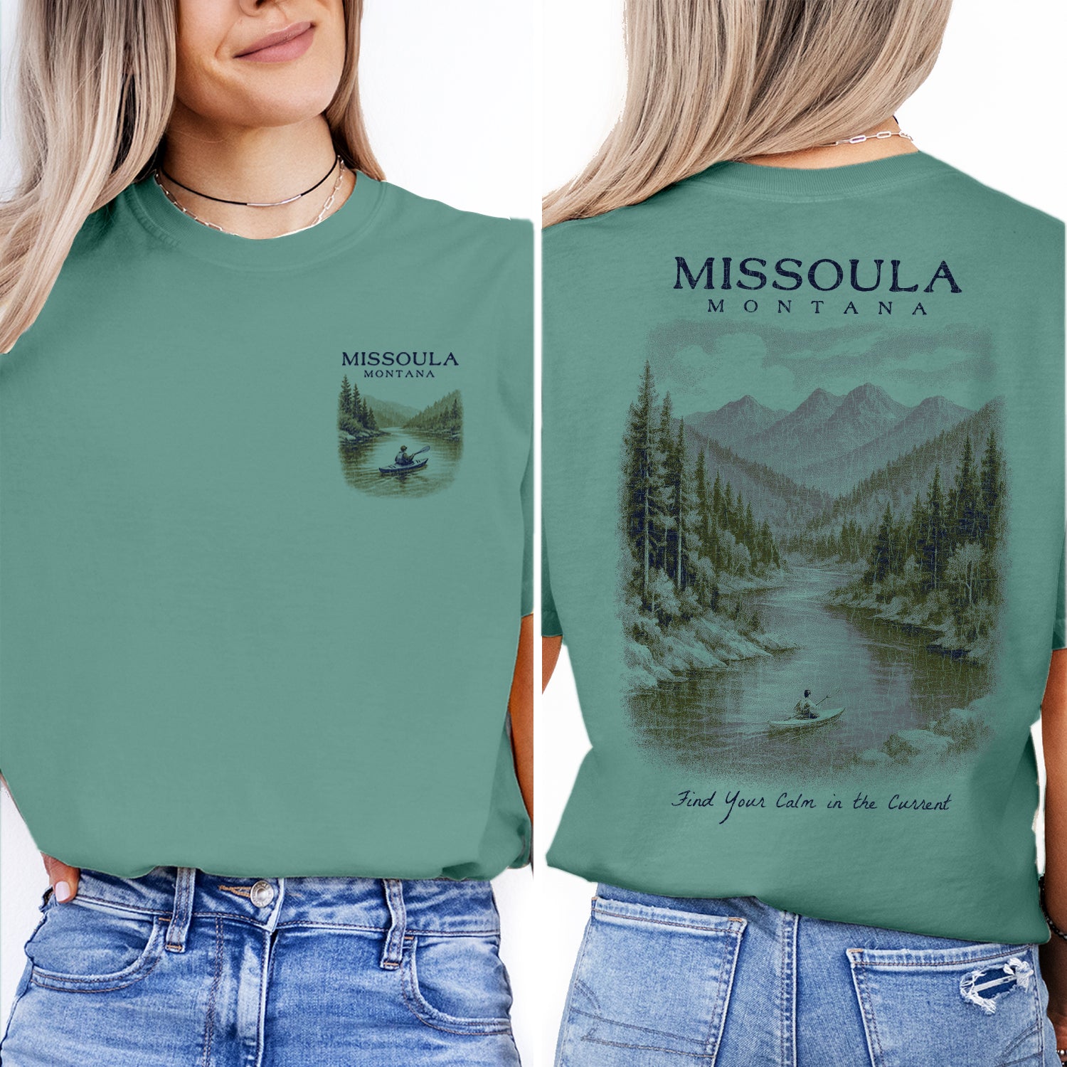 Missoula Montana T-Shirt Vintage River Kayak Tee | Montana Travel Souvenir Shirt | Scenic Mountain Nature Graphic
