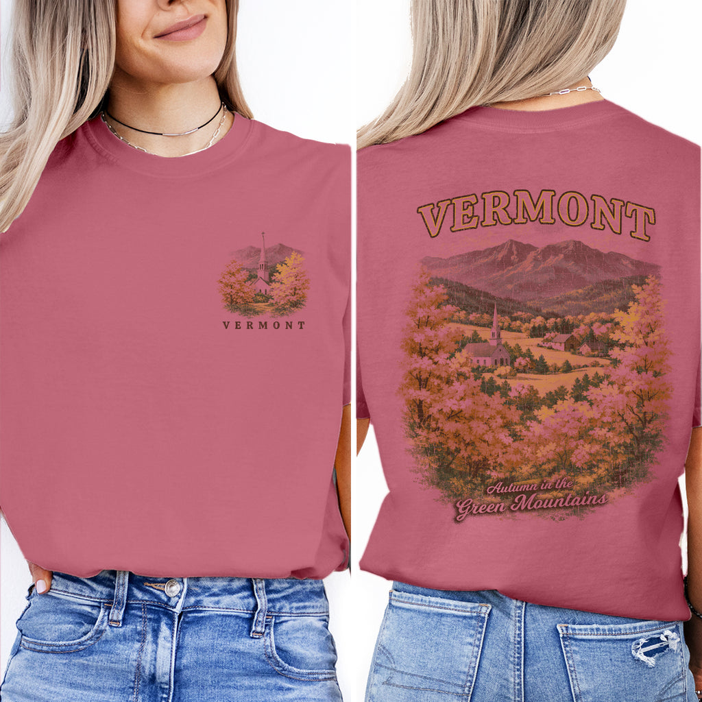 Vermont Fall Foliage T-Shirt, Green Mountains Autumn Scenic Tee, Vermont Travel Shirt, New England Autumn Graphic Tee