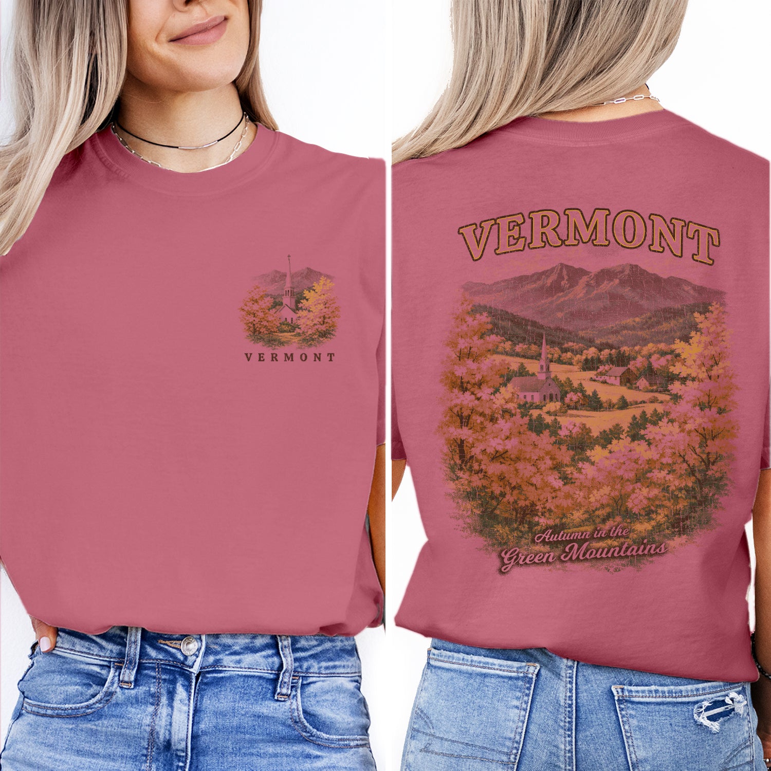 Vermont Fall Foliage T-Shirt, Green Mountains Autumn Scenic Tee, Vermont Travel Shirt, New England Autumn Graphic Tee