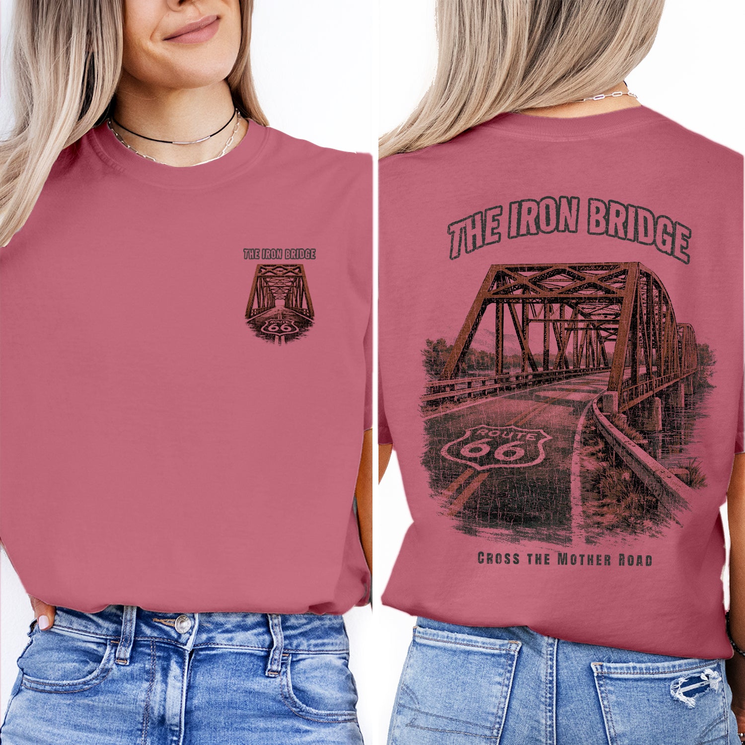 Route 66 Iron Bridge T-Shirt, Vintage Highway Bridge Tee, Mother Road Travel Shirt, Classic Road Trip Graphic Tee