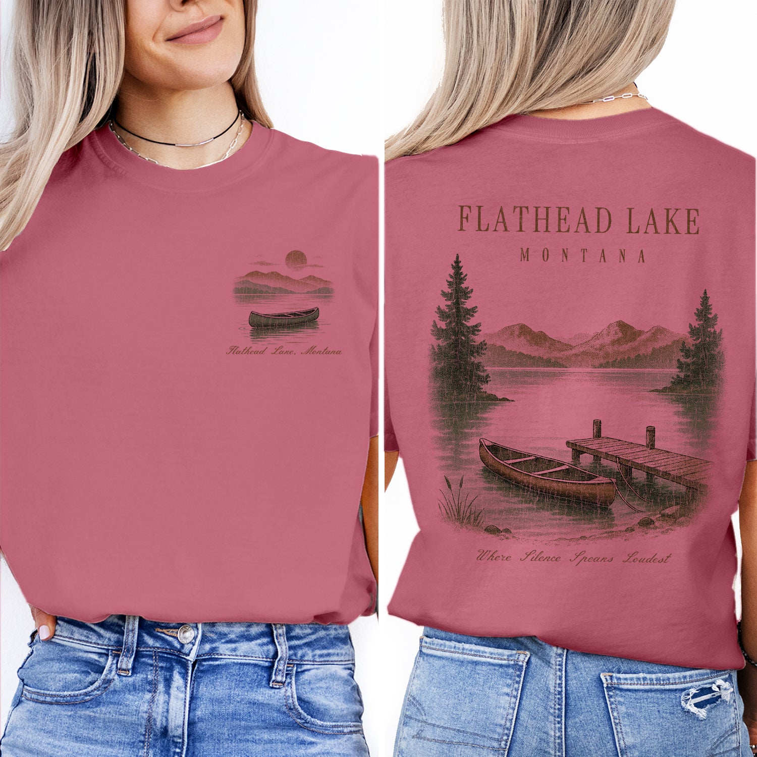 Flathead Lake Montana T-Shirt Vintage Canoe Lake Tee | Montana Travel Souvenir Shirt | Scenic Mountain Nature Graphic