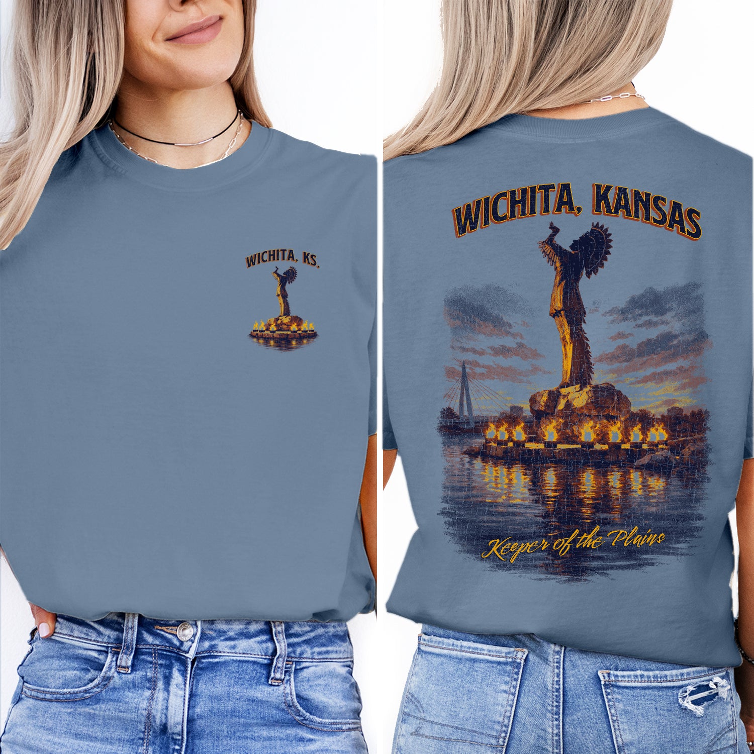 Wichita Kansas Keeper of the Plains T-Shirt, Wichita KS Travel Tee, Native American Statue Graphic Shirt, Kansas Souvenir