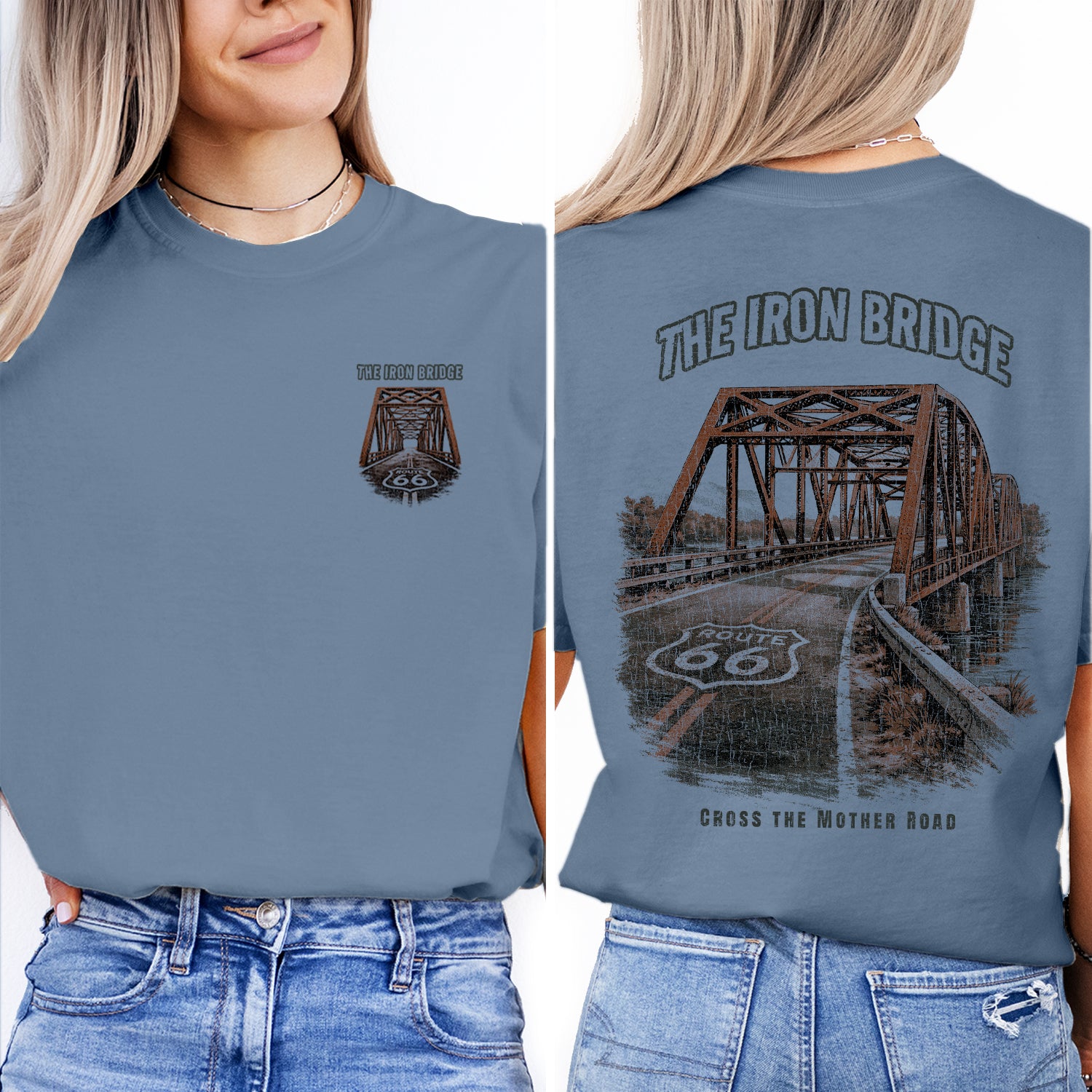 Route 66 Iron Bridge T-Shirt, Vintage Highway Bridge Tee, Mother Road Travel Shirt, Classic Road Trip Graphic Tee