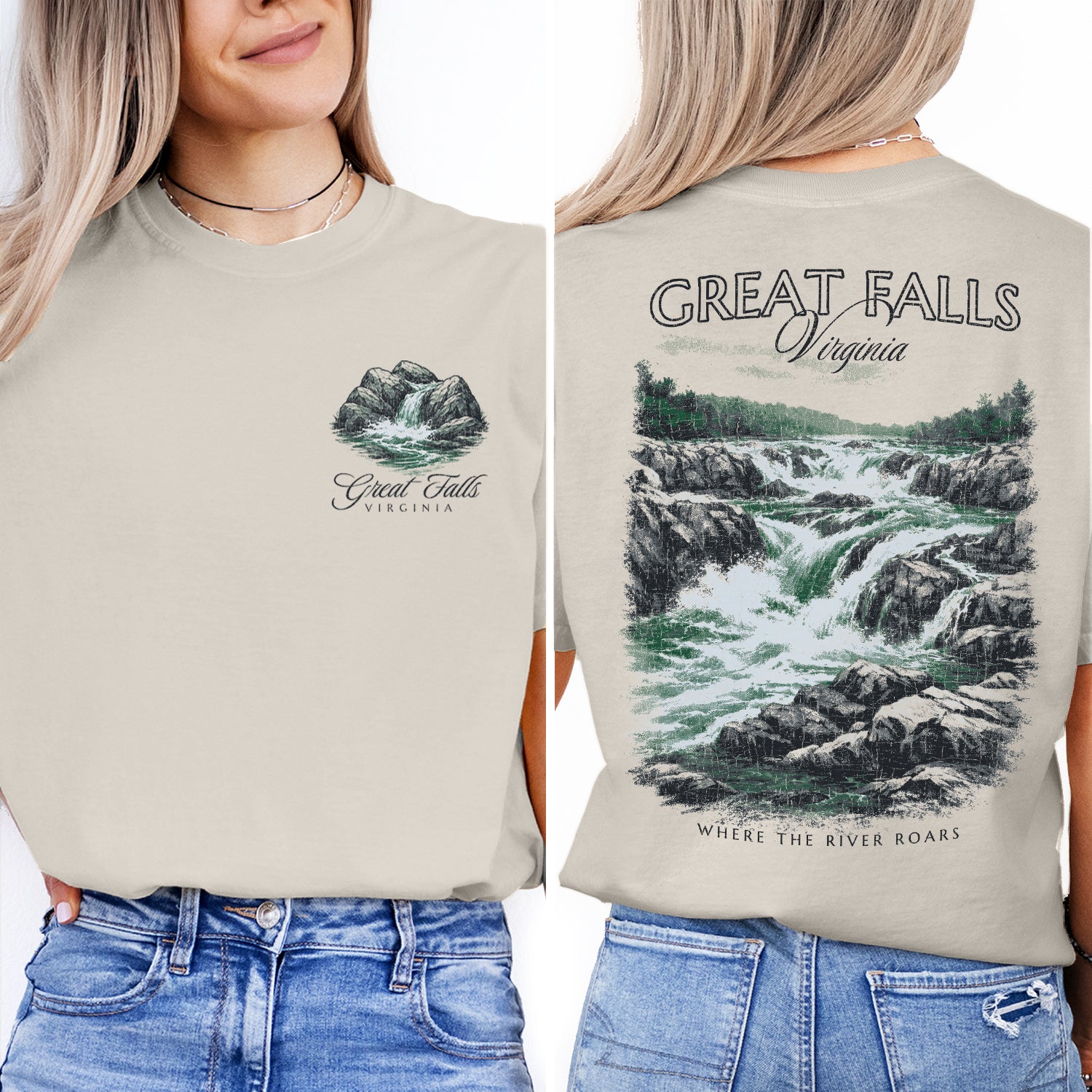 Great Falls Virginia Waterfall T-Shirt, Scenic Nature Travel Tee, Virginia Souvenir Shirt, Hiking Adventure Graphic Tee