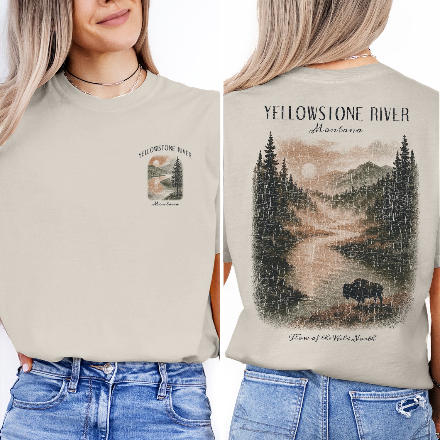 Yellowstone River Montana T-Shirt Vintage Western Landscape Tee | Montana Travel Souvenir Shirt | Rustic Nature Graphic Wild North