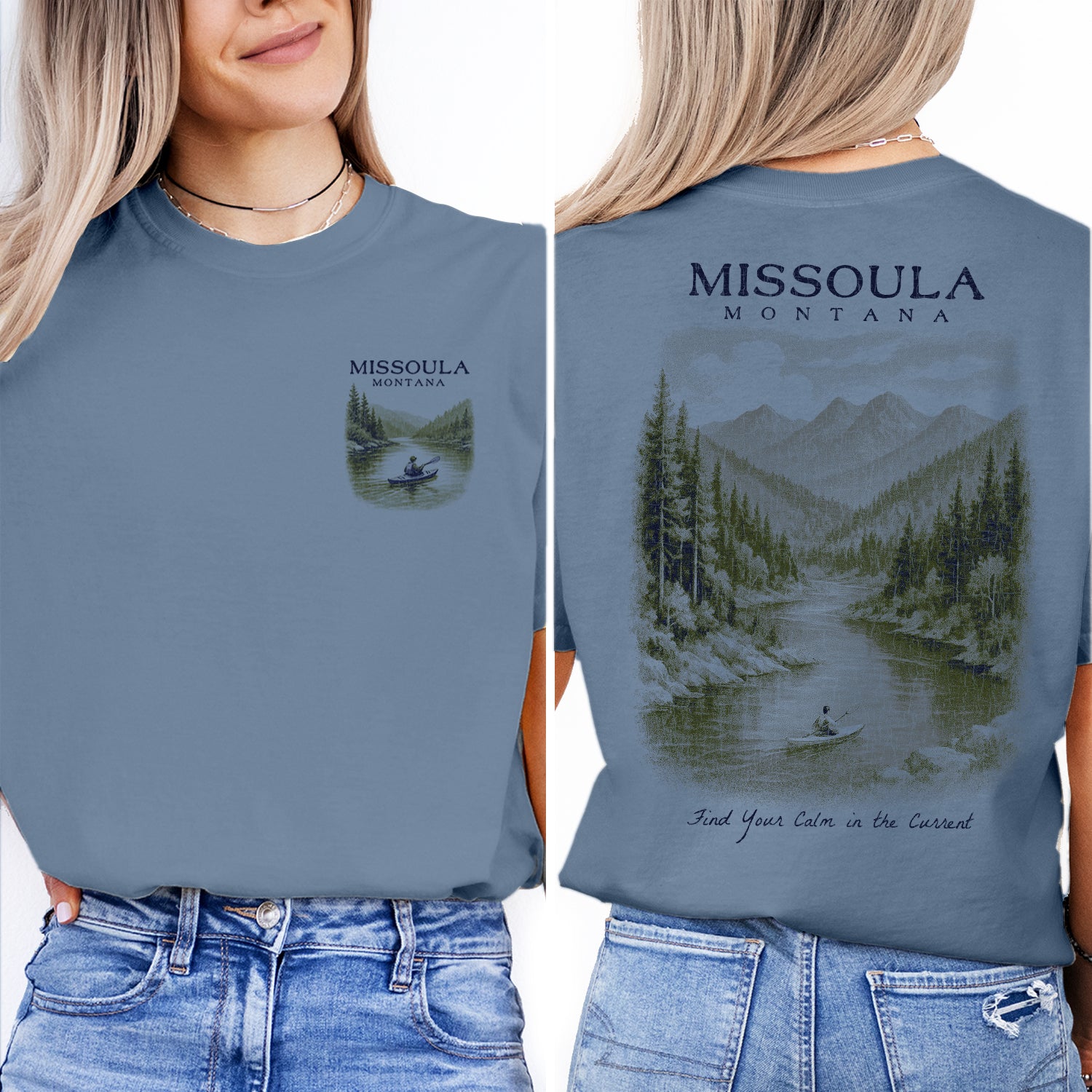 Missoula Montana T-Shirt Vintage River Kayak Tee | Montana Travel Souvenir Shirt | Scenic Mountain Nature Graphic