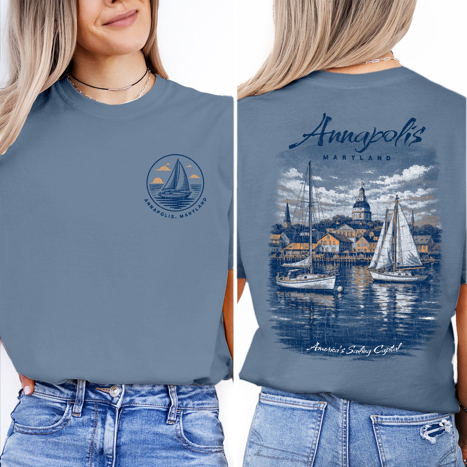 Annapolis Maryland Sailing Shirt, Nautical Boat Tee, Coastal Harbor Graphic, Vintage Travel T-Shirt, Sailing Capital Gift