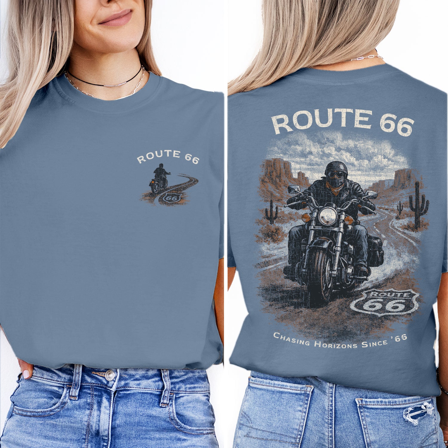 Route 66 Motorcycle T-Shirt, Vintage Biker Road Trip Tee, Retro Desert Highway Shirt, Route 66 Graphic Tee, Rider Gift