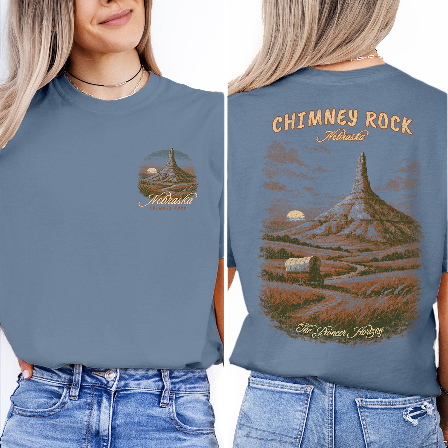 Chimney Rock Nebraska Shirt, Vintage Western Landscape Tee, Pioneer Horizon Travel Shirt, Oregon Trail Historic Landmark T-Shirt