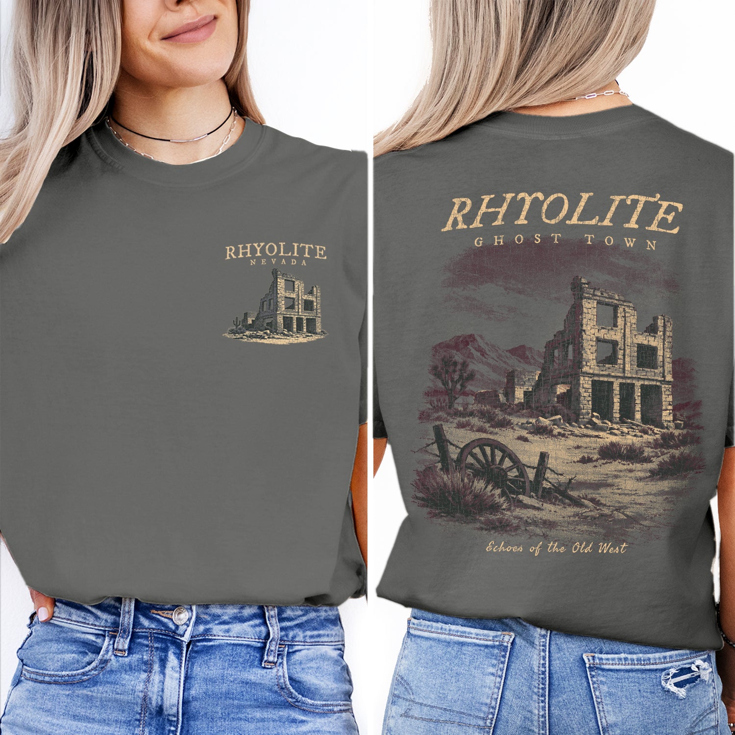 Rhyolite Nevada Ghost Town T-Shirt, Vintage Old West Desert Shirt, Rhyolite Ruins Graphic Tee, Nevada Travel Souvenir Tee
