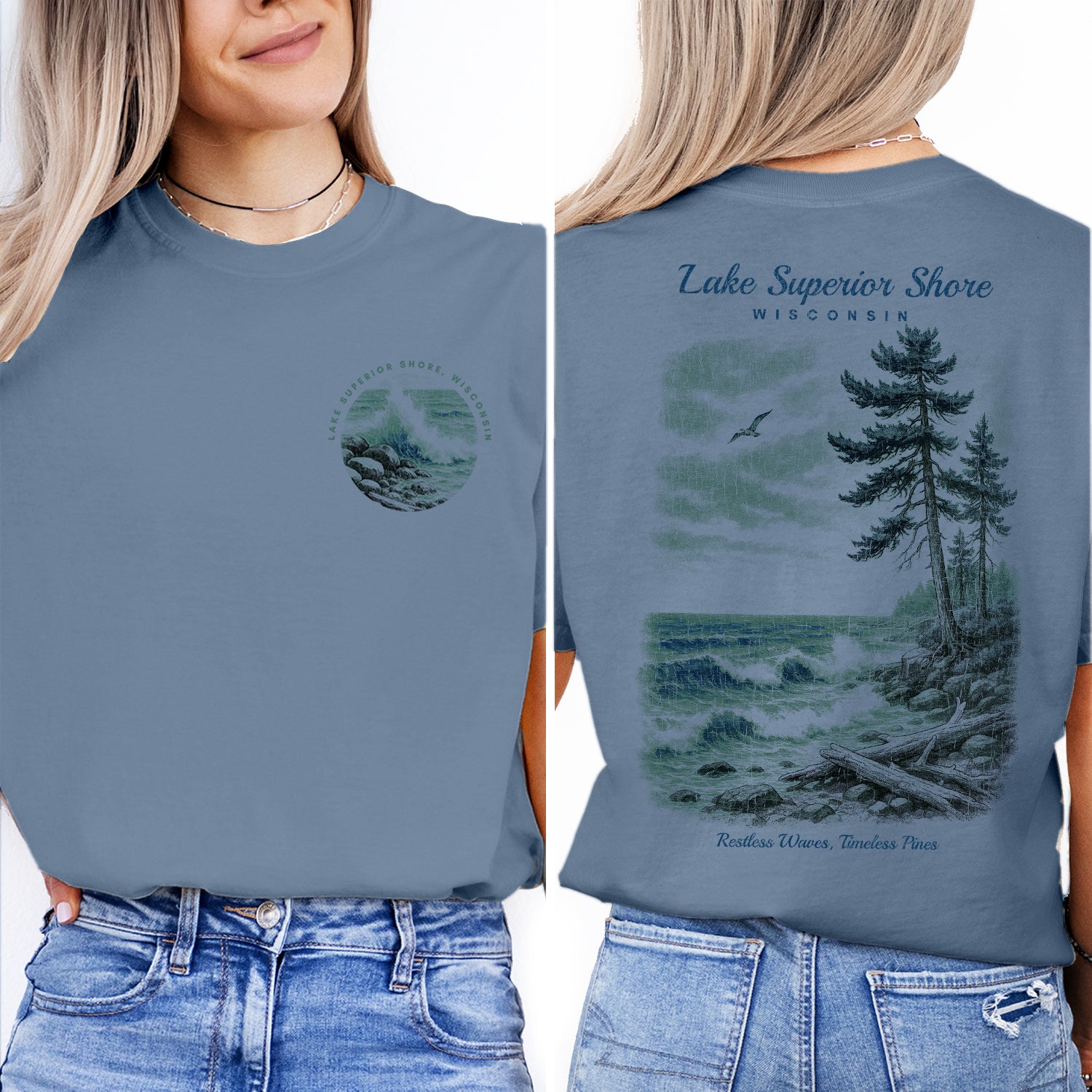 Lake Superior Shore Wisconsin T-Shirt Vintage Lake Tee | Great Lakes Travel Souvenir Shirt | Coastal Nature Graphic