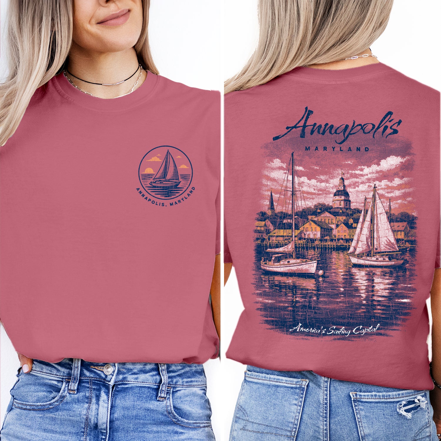 Annapolis Maryland Sailing Shirt, Nautical Boat Tee, Coastal Harbor Graphic, Vintage Travel T-Shirt, Sailing Capital Gift