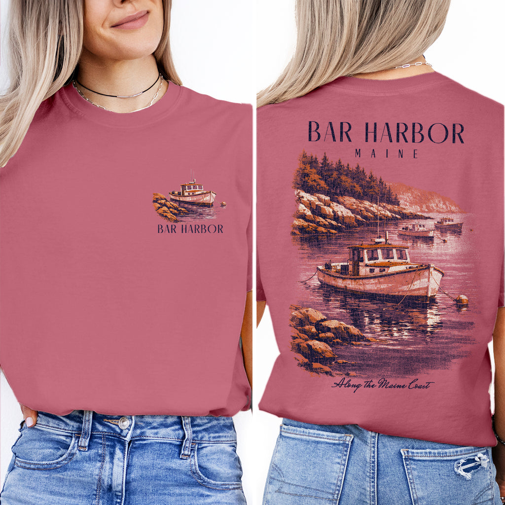 Bar Harbor Maine Shirt, Coastal Boat Tee, Vintage Harbor Graphic T-Shirt, Nautical Lobster Boat Shirt, Maine Coast Gift