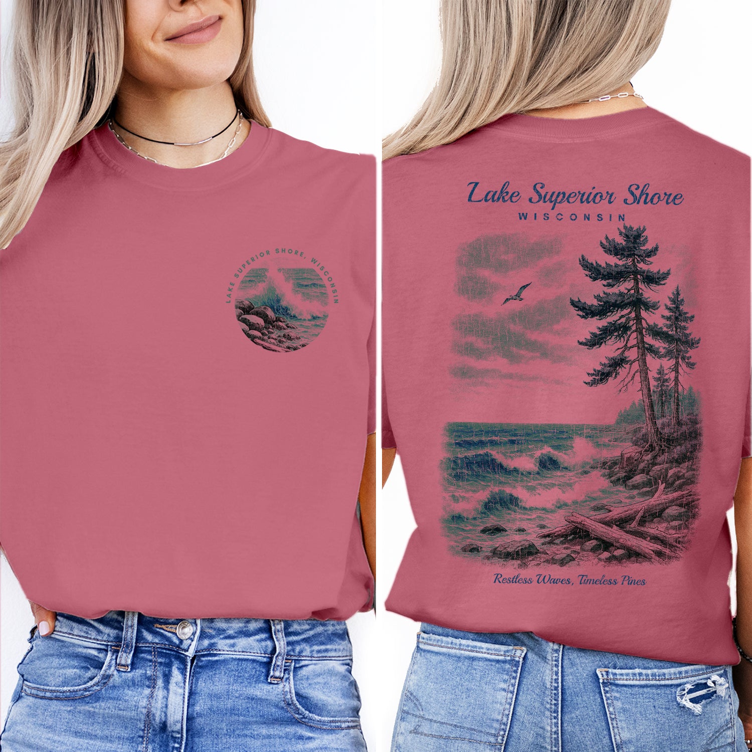 Lake Superior Shore Wisconsin T-Shirt Vintage Lake Tee | Great Lakes Travel Souvenir Shirt | Coastal Nature Graphic