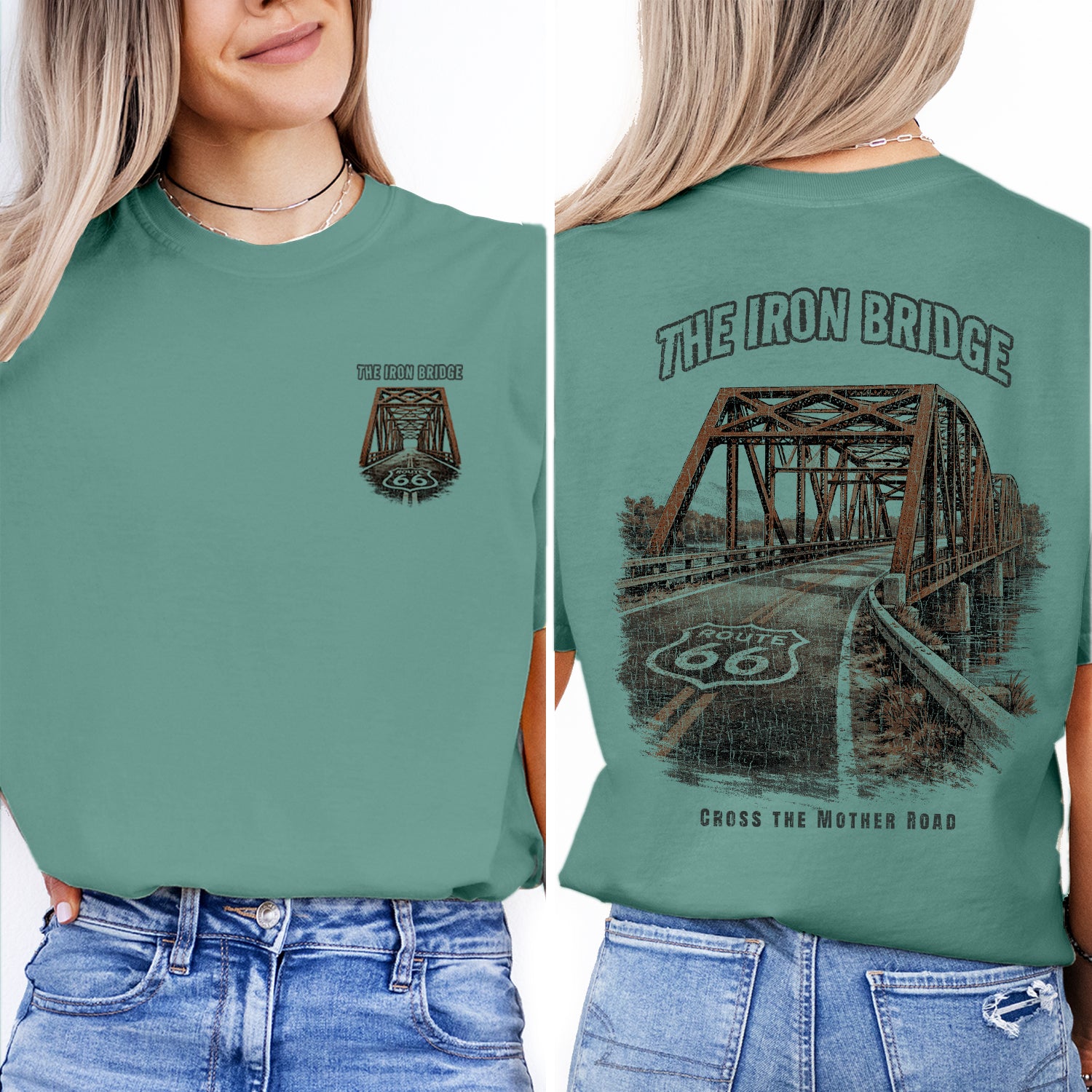 Route 66 Iron Bridge T-Shirt, Vintage Highway Bridge Tee, Mother Road Travel Shirt, Classic Road Trip Graphic Tee