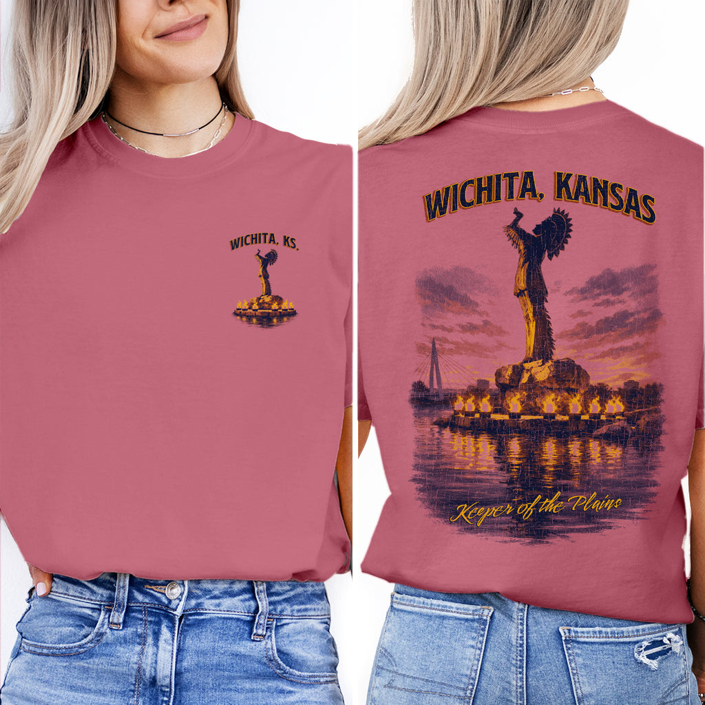 Wichita Kansas Keeper of the Plains T-Shirt, Wichita KS Travel Tee, Native American Statue Graphic Shirt, Kansas Souvenir