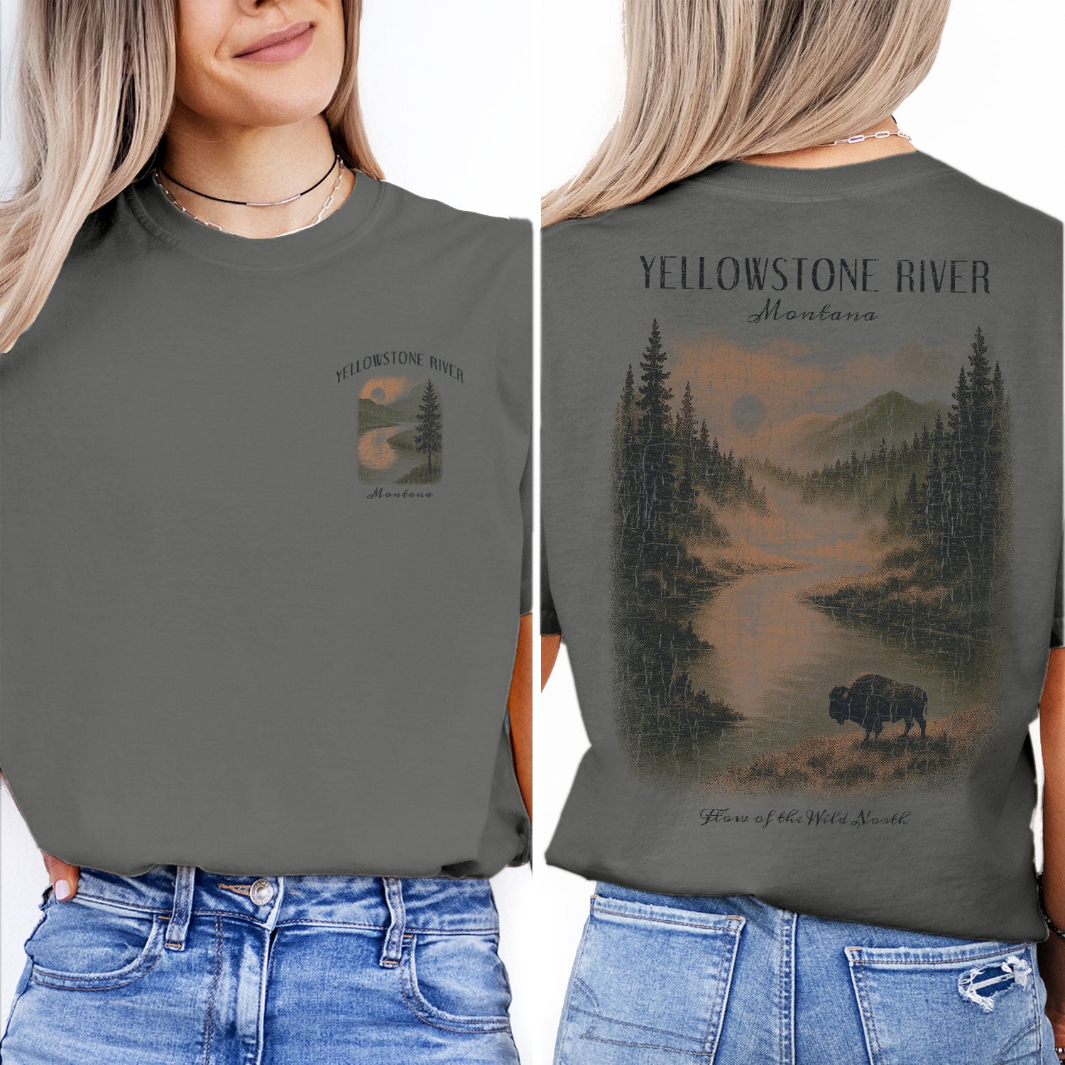 Yellowstone River Montana T-Shirt Vintage Western Landscape Tee | Montana Travel Souvenir Shirt | Rustic Nature Graphic Wild North