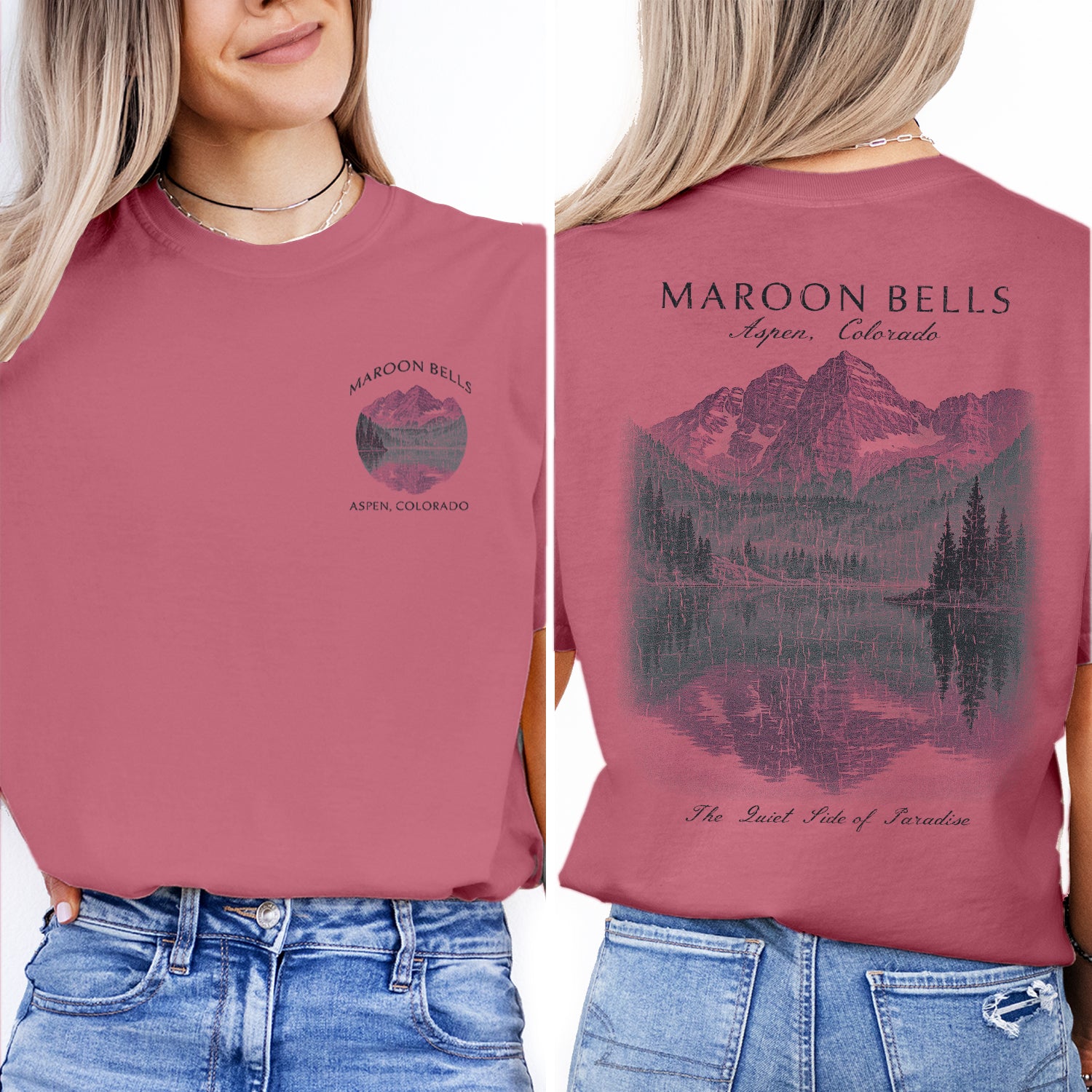 Maroon Bells Aspen Colorado T-Shirt Vintage Mountain Lake Tee | Colorado Travel Souvenir Shirt | Scenic Nature Graphic