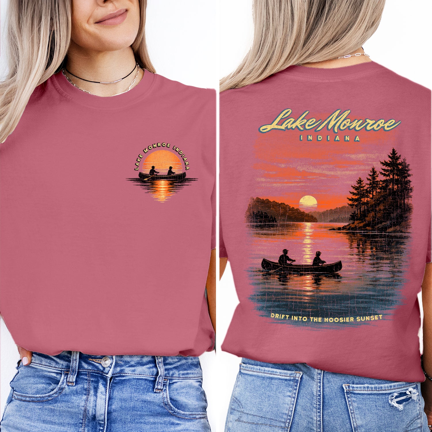 Lake Monroe Indiana Sunset T-Shirt, Canoe Lake Graphic Tee, Indiana Travel Shirt, Hoosier State Nature Shirt, Vintage Lake Souvenir