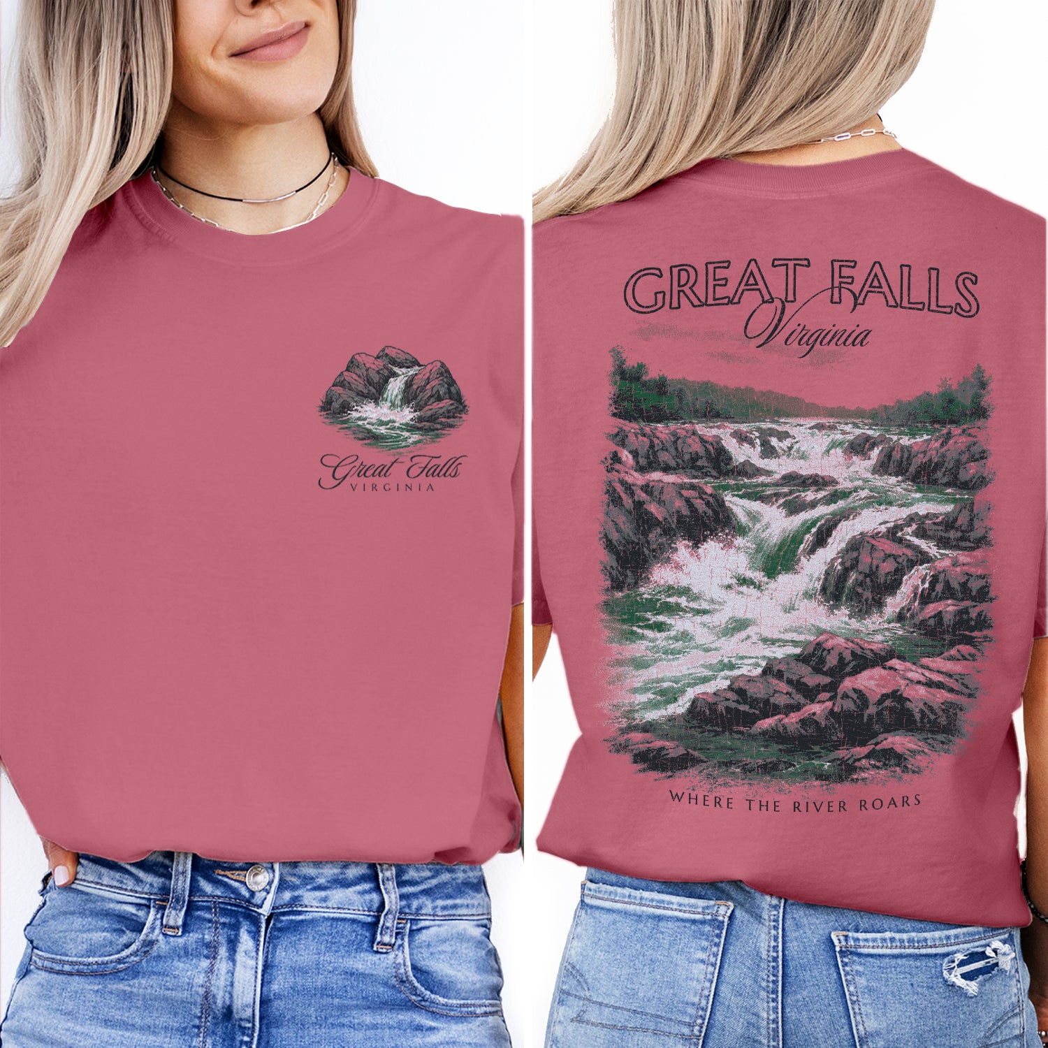 Great Falls Virginia Waterfall T-Shirt, Scenic Nature Travel Tee, Virginia Souvenir Shirt, Hiking Adventure Graphic Tee