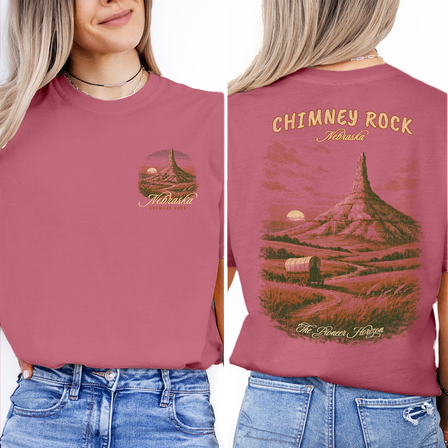 Chimney Rock Nebraska Shirt, Vintage Western Landscape Tee, Pioneer Horizon Travel Shirt, Oregon Trail Historic Landmark T-Shirt